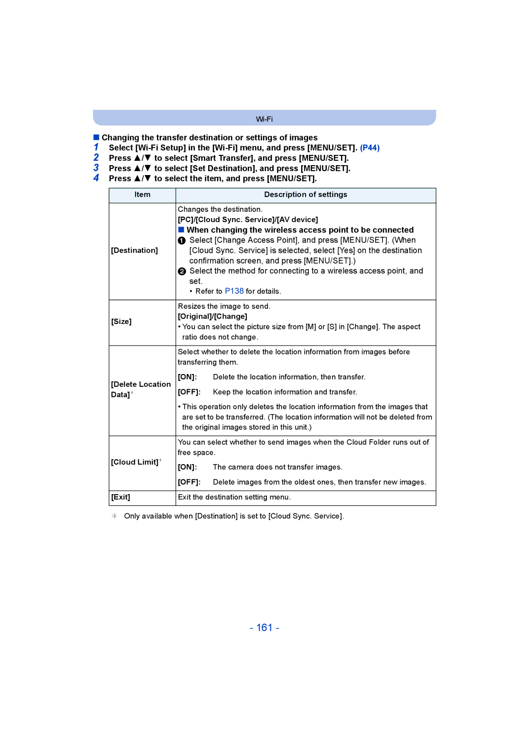 Panasonic DMC-SZ9 161, When changing the wireless access point to be connected, Confirmation screen, and press MENU/SET 