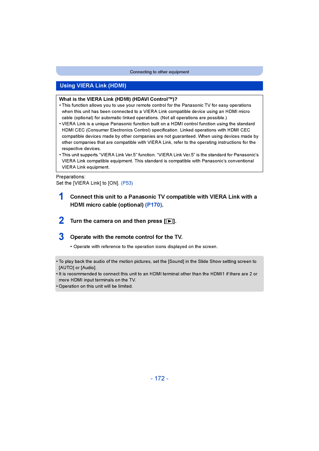 Panasonic DMC-SZ9 manual 172, Using Viera Link Hdmi, What is the Viera Link Hdmi Hdavi Control? 