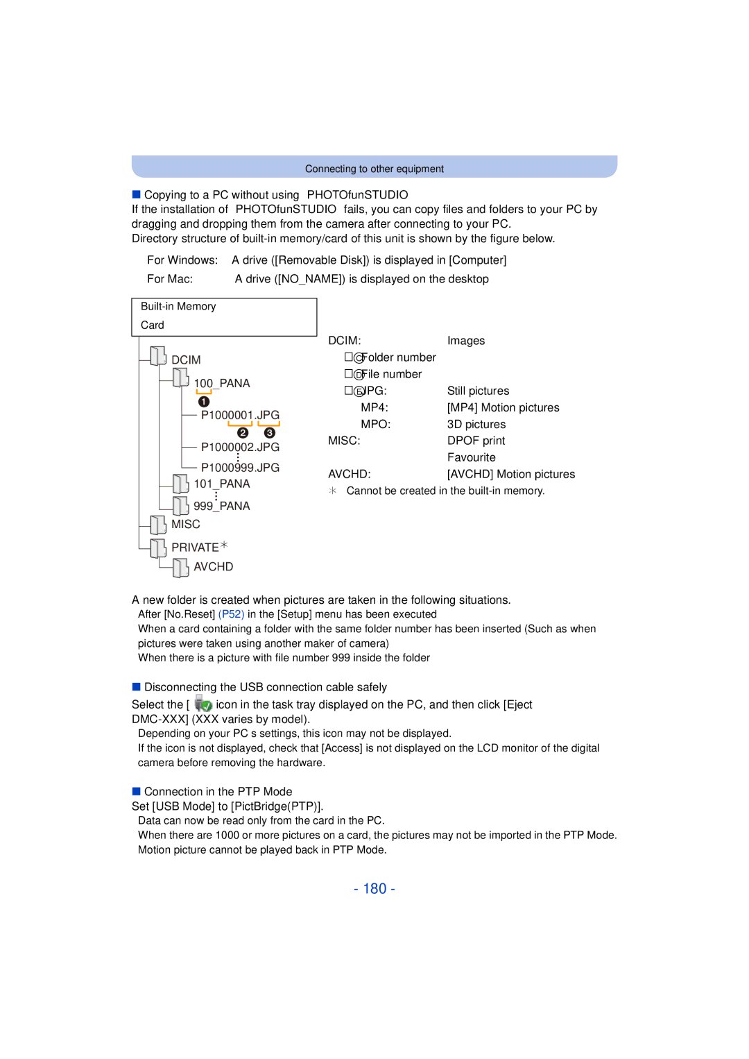 Panasonic DMC-SZ9 manual 180, Copying to a PC without using PHOTOfunSTUDIO, For Windows 