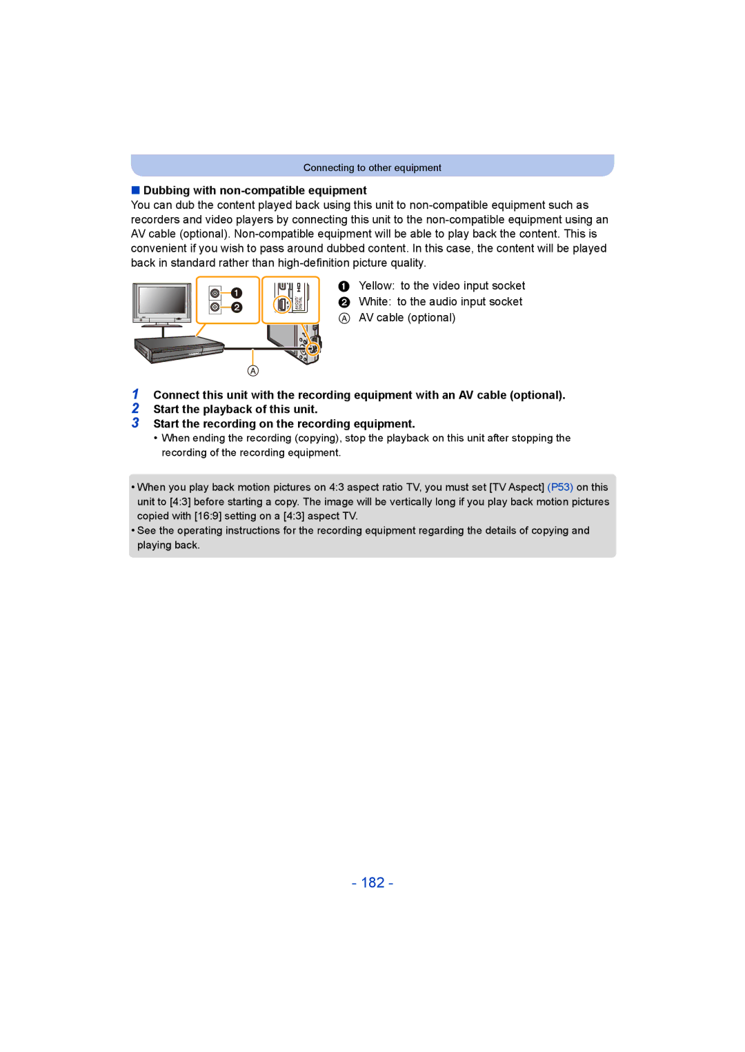 Panasonic DMC-SZ9 manual 182, Dubbing with non-compatible equipment 