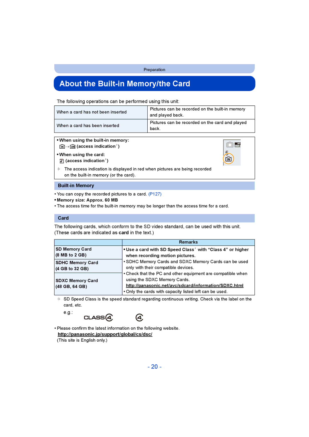 Panasonic DMC-SZ9 manual About the Built-in Memory/the Card, Following operations can be performed using this unit 