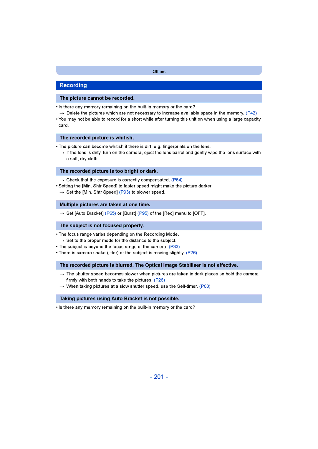 Panasonic DMC-SZ9 manual 201, Recording 