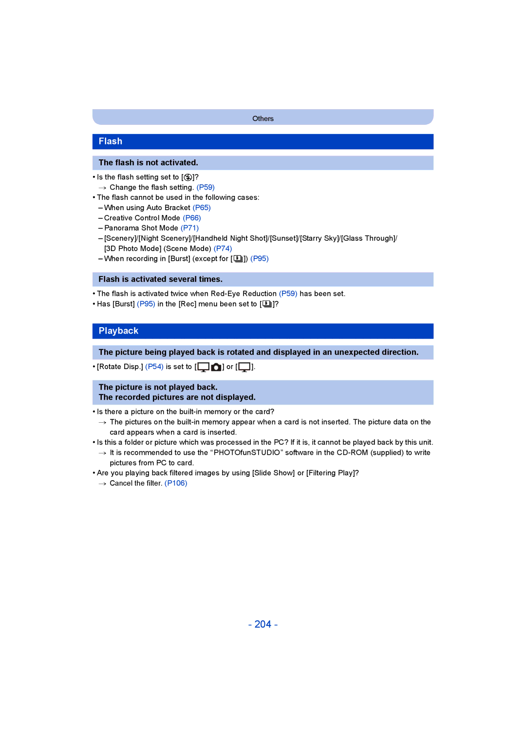 Panasonic DMC-SZ9 manual 204, Playback, Flash is not activated, Flash is activated several times 