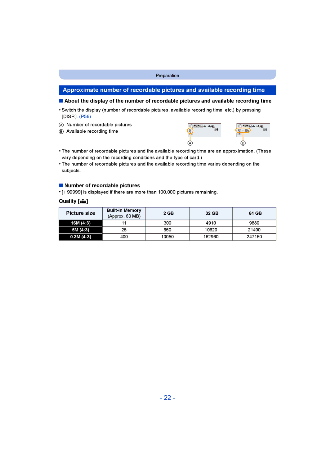 Panasonic DMC-SZ9 manual Number of recordable pictures, Picture size 