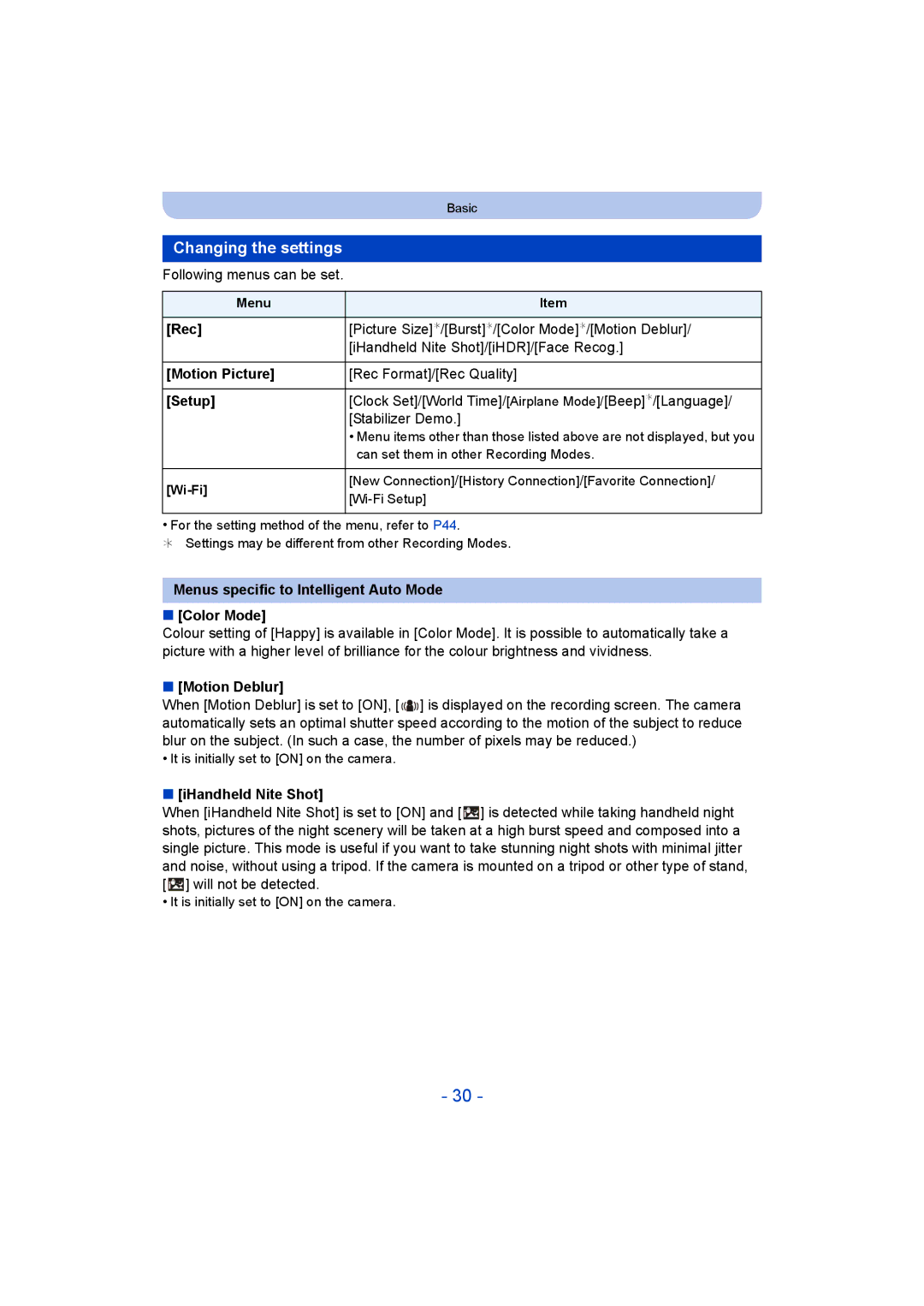 Panasonic DMC-SZ9 manual Changing the settings 