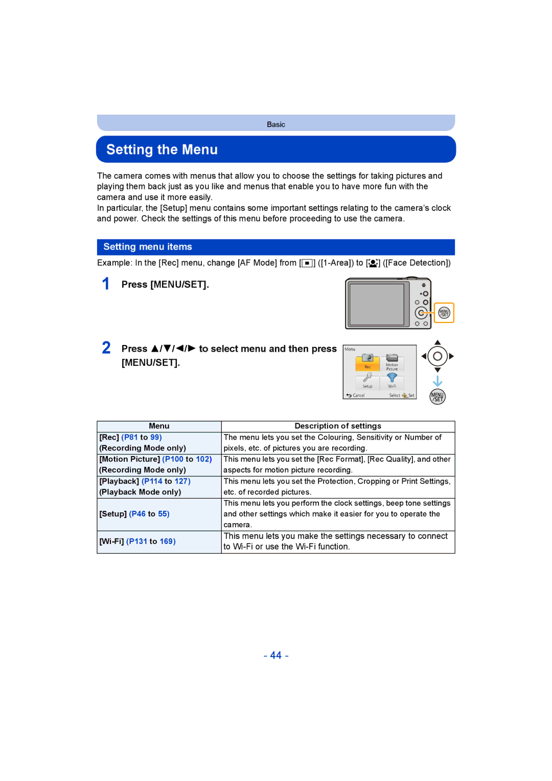 Panasonic DMC-SZ9 manual Setting the Menu, Setting menu items, This menu lets you make the settings necessary to connect 