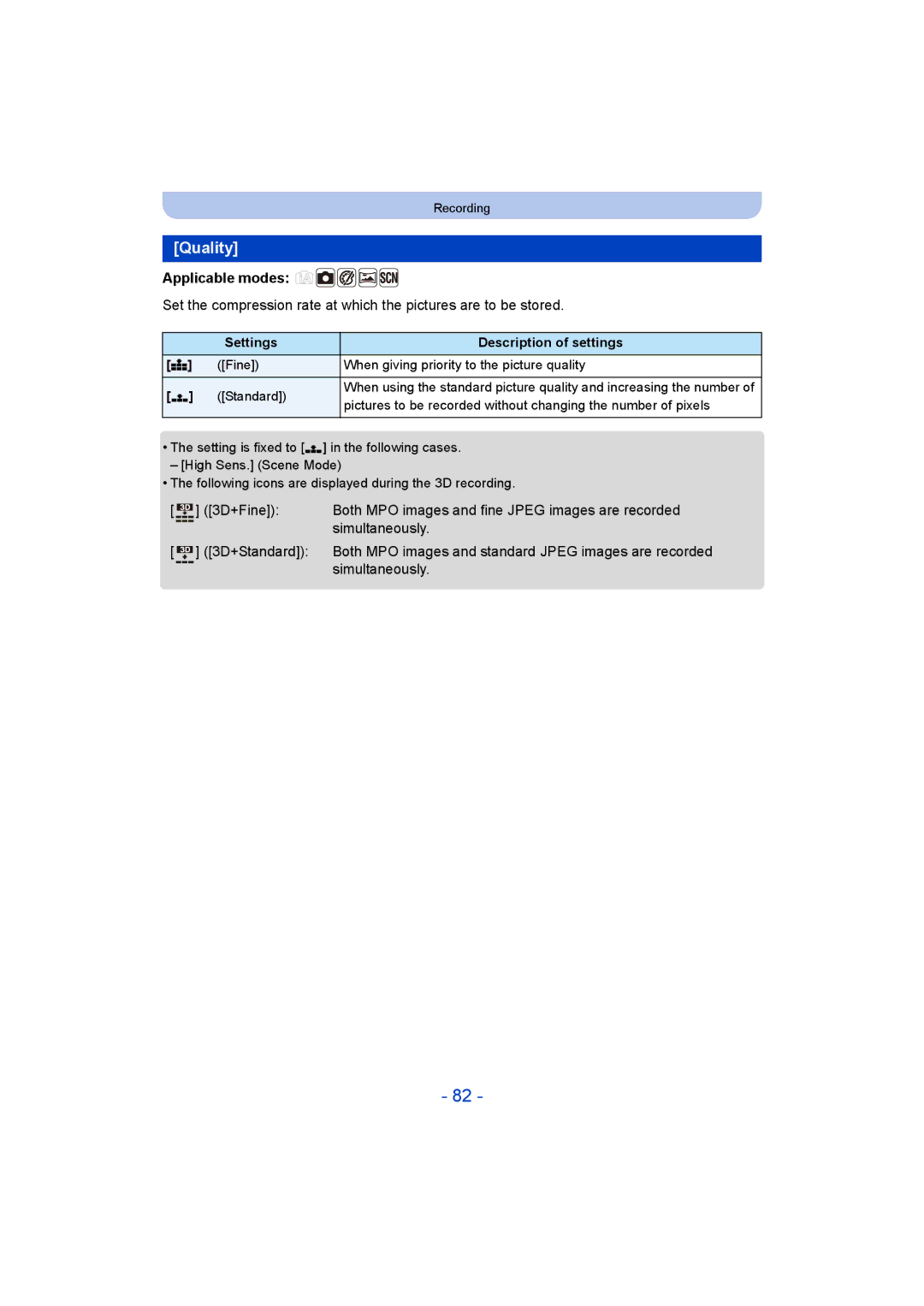 Panasonic DMC-SZ9 manual Quality 