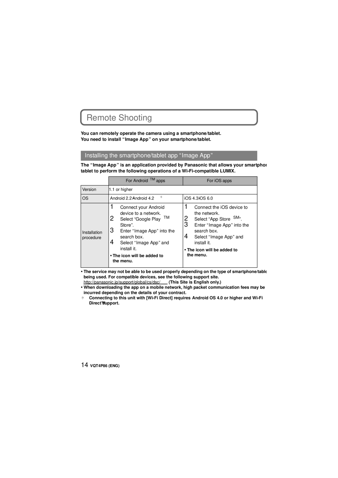 Panasonic DMC-SZ9 owner manual Remote Shooting, Installing the smartphone/tablet app Image App 