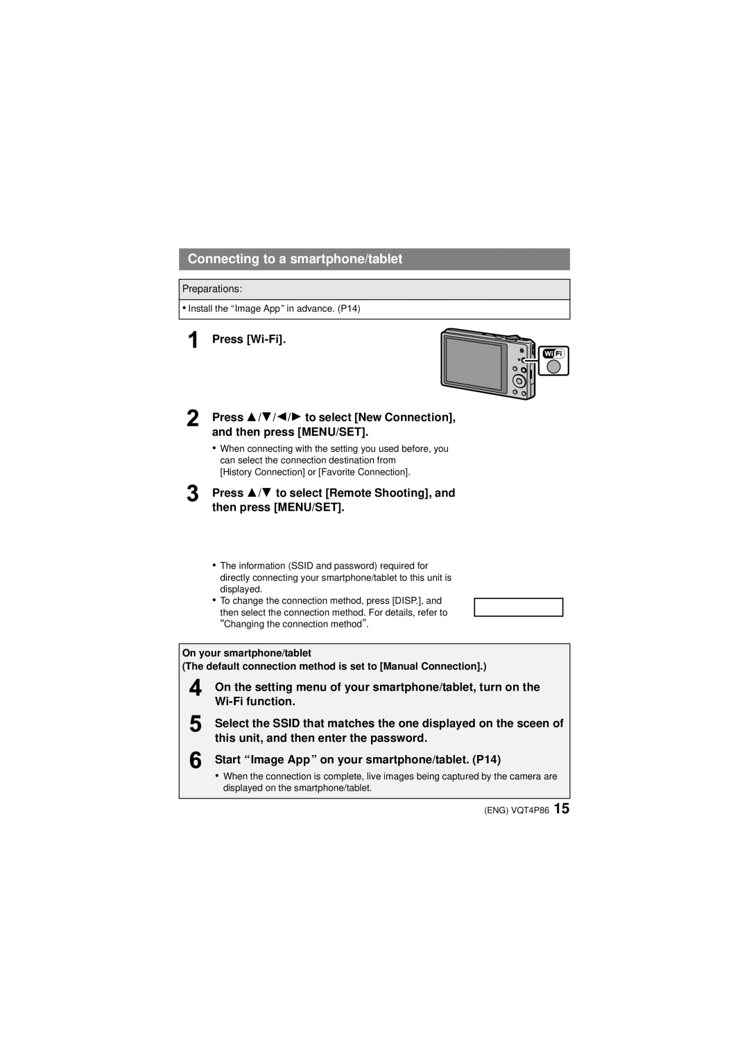 Panasonic DMC-SZ9 owner manual Connecting to a smartphone/tablet 