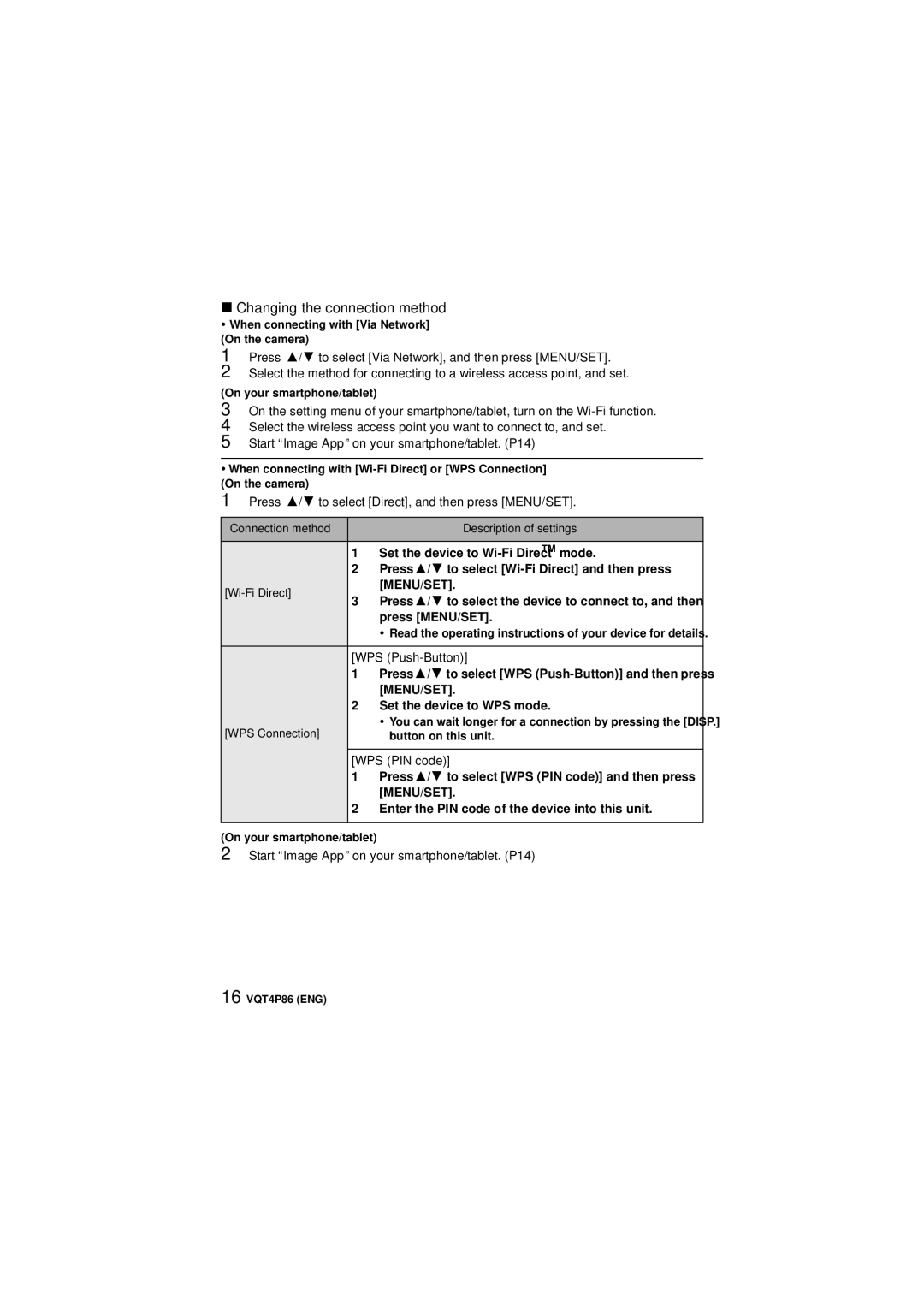 Panasonic DMC-SZ9 owner manual Changing the connection method 