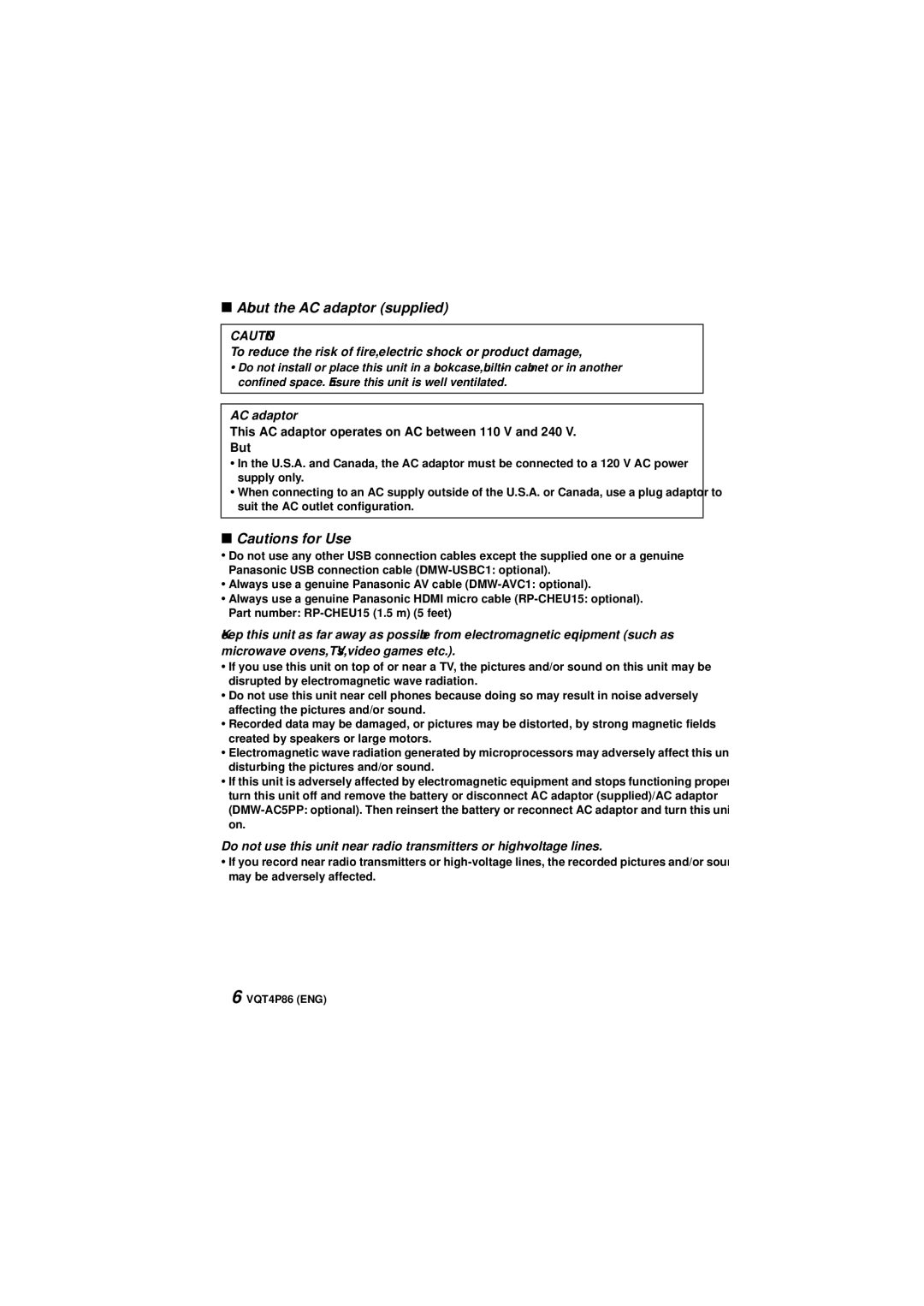 Panasonic DMC-SZ9 owner manual About the AC adaptor supplied 