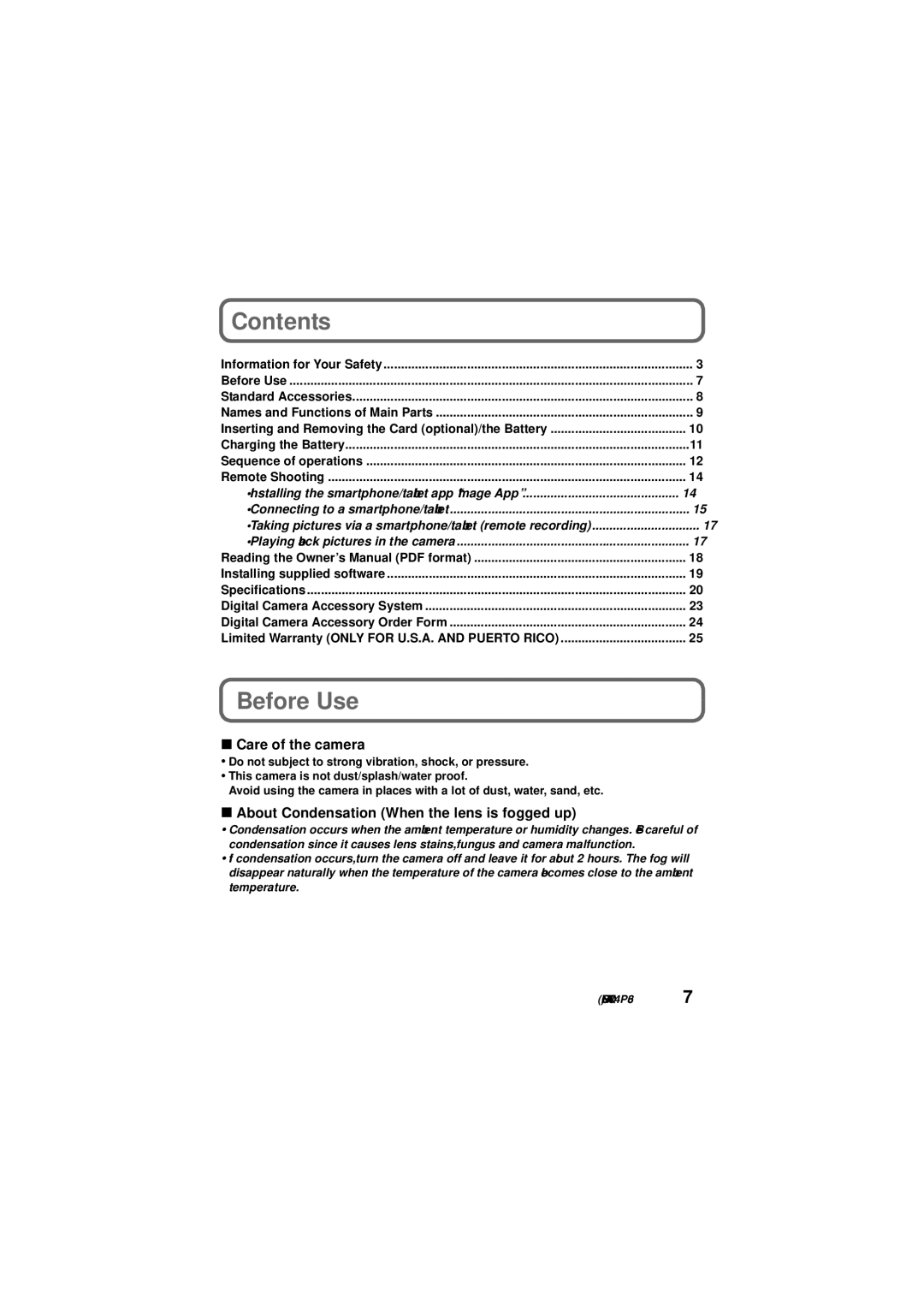 Panasonic DMC-SZ9 owner manual Contents, Before Use 