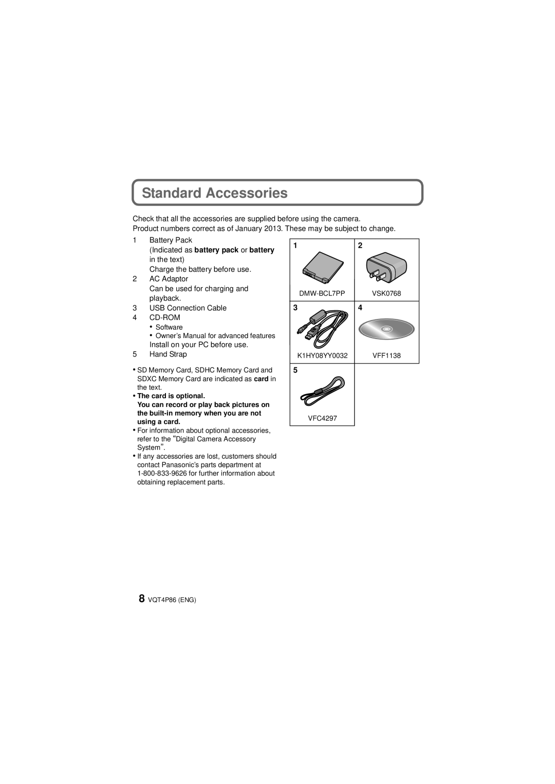 Panasonic DMC-SZ9 owner manual Standard Accessories, Cd-Rom 