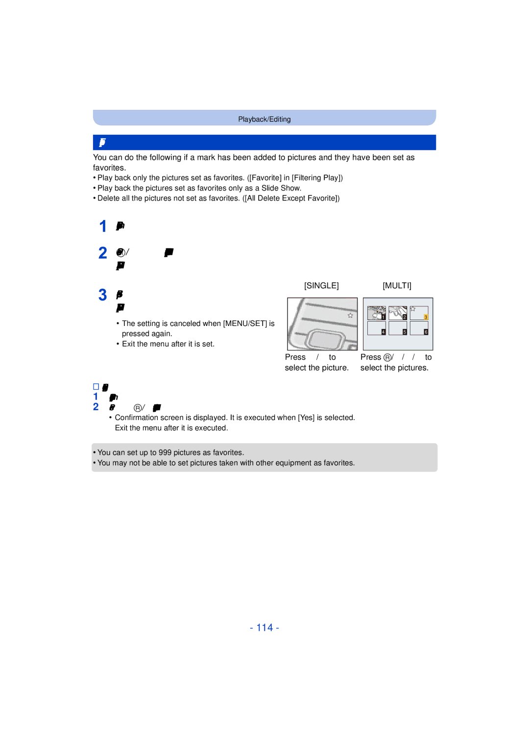 Panasonic DMC-TS25 owner manual 114, Favorite, Select the picture, and then press MENU/SET 