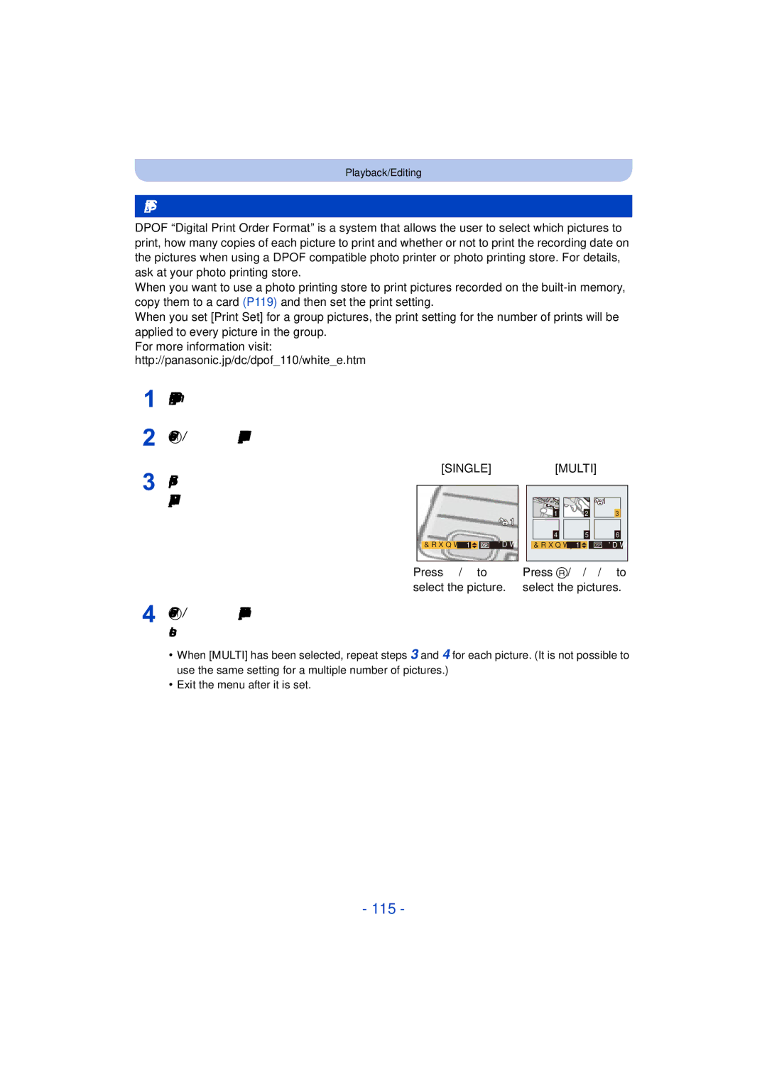 Panasonic DMC-TS25 owner manual 115, Print Set 