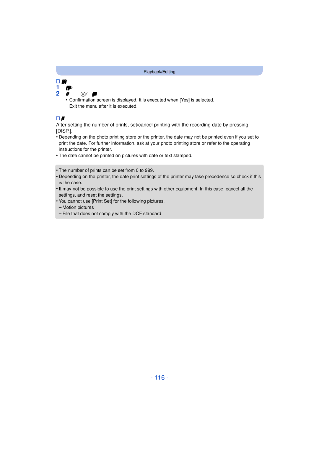 Panasonic DMC-TS25 owner manual 116, To print the date 