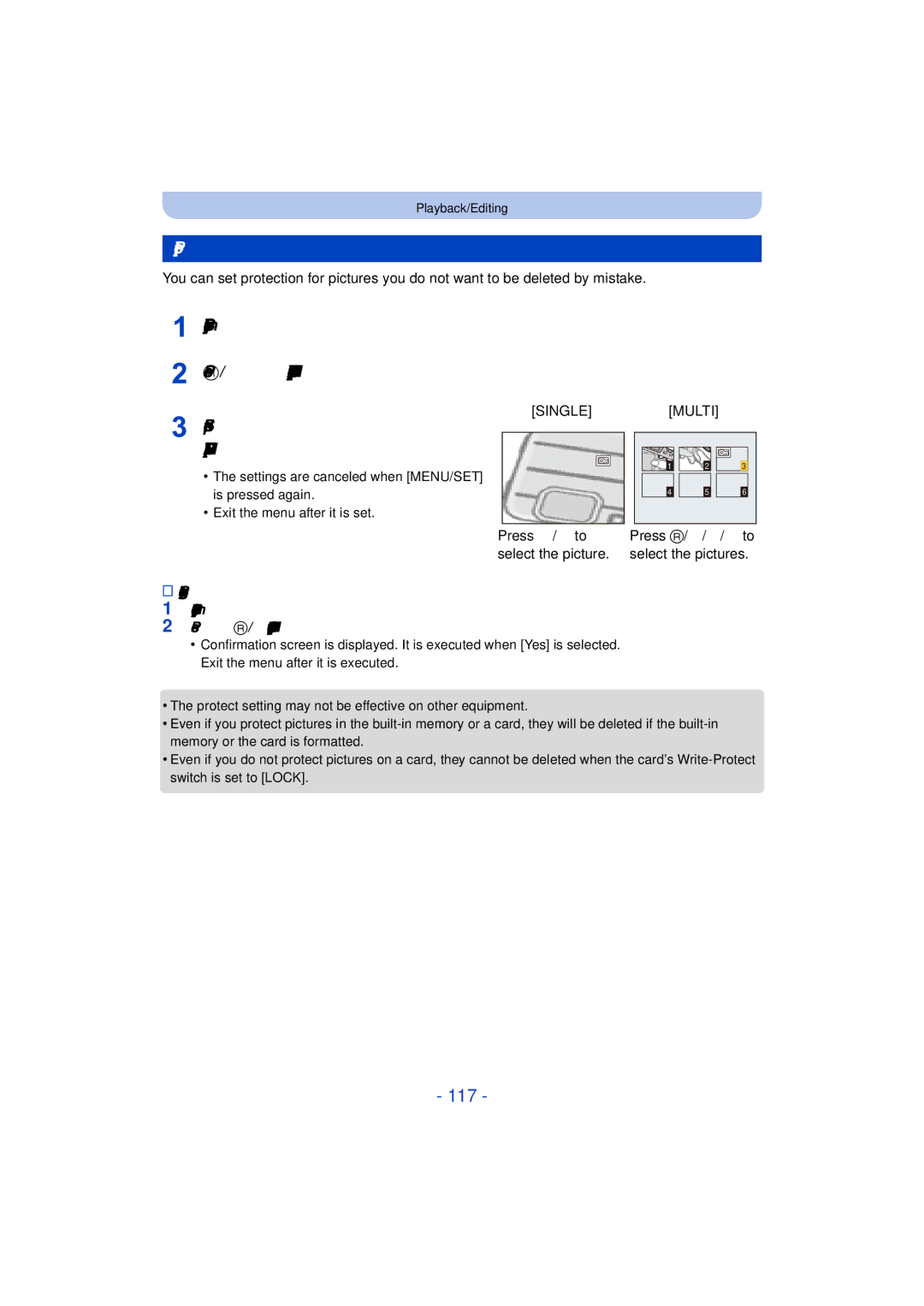 Panasonic DMC-TS25 owner manual 117, Protect 