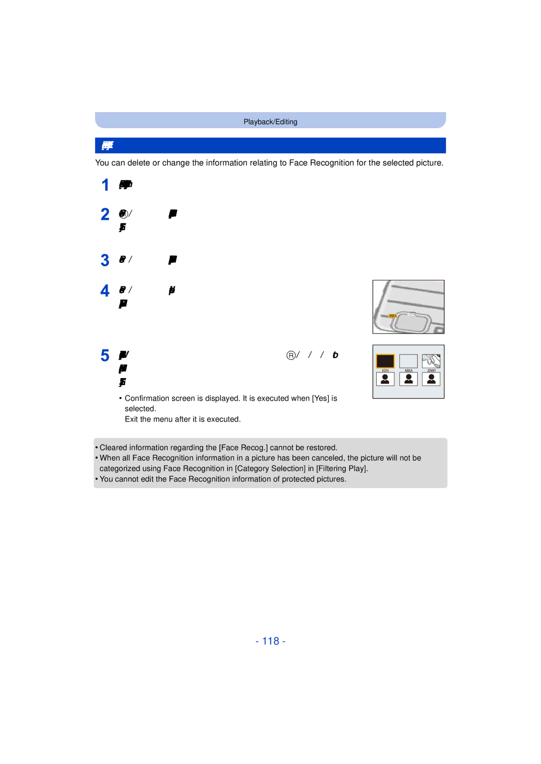 Panasonic DMC-TS25 owner manual 118, Face Rec Edit 