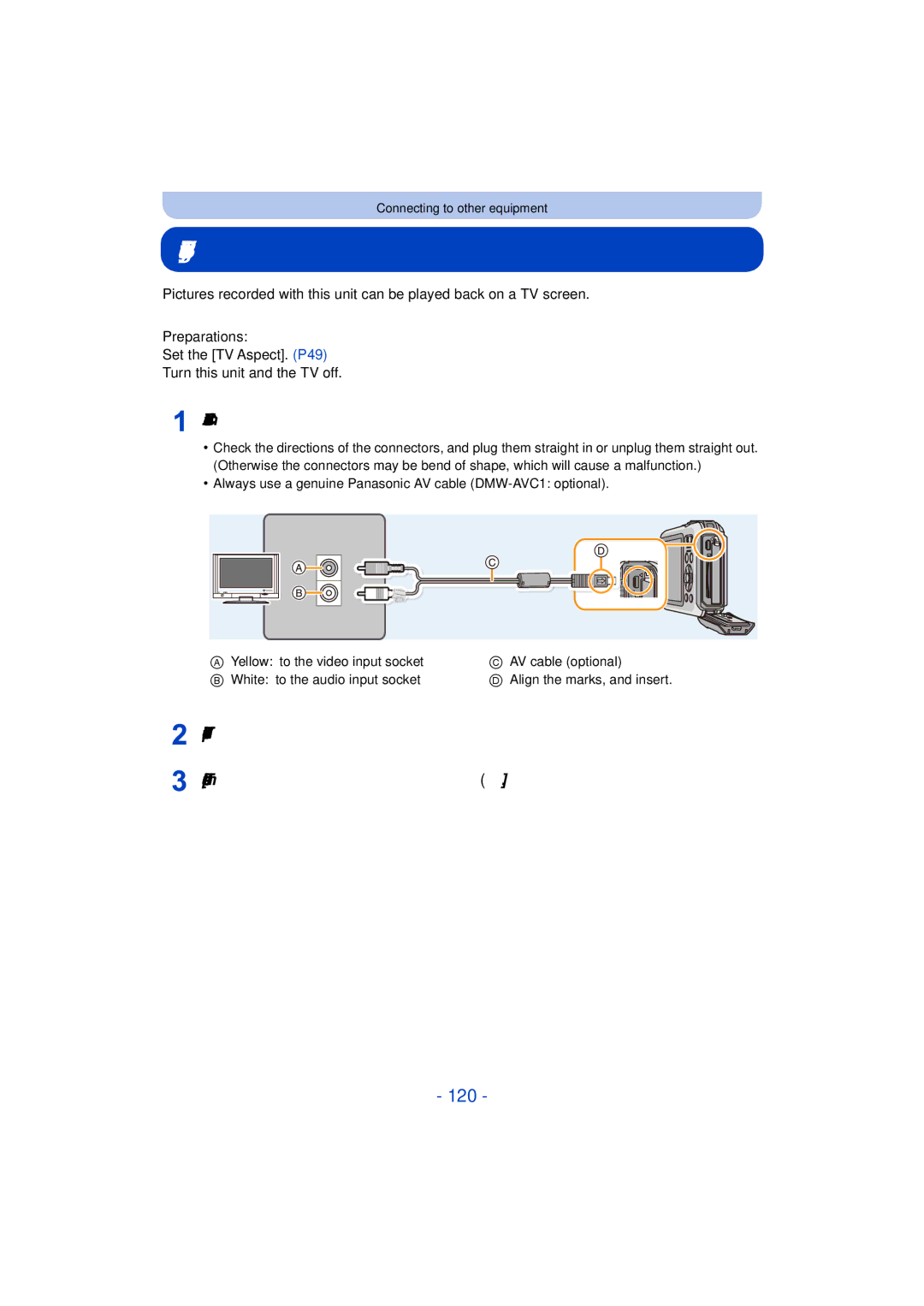 Panasonic DMC-TS25 owner manual Playing Back Pictures on a TV Screen, 120, Connect the camera and a TV 