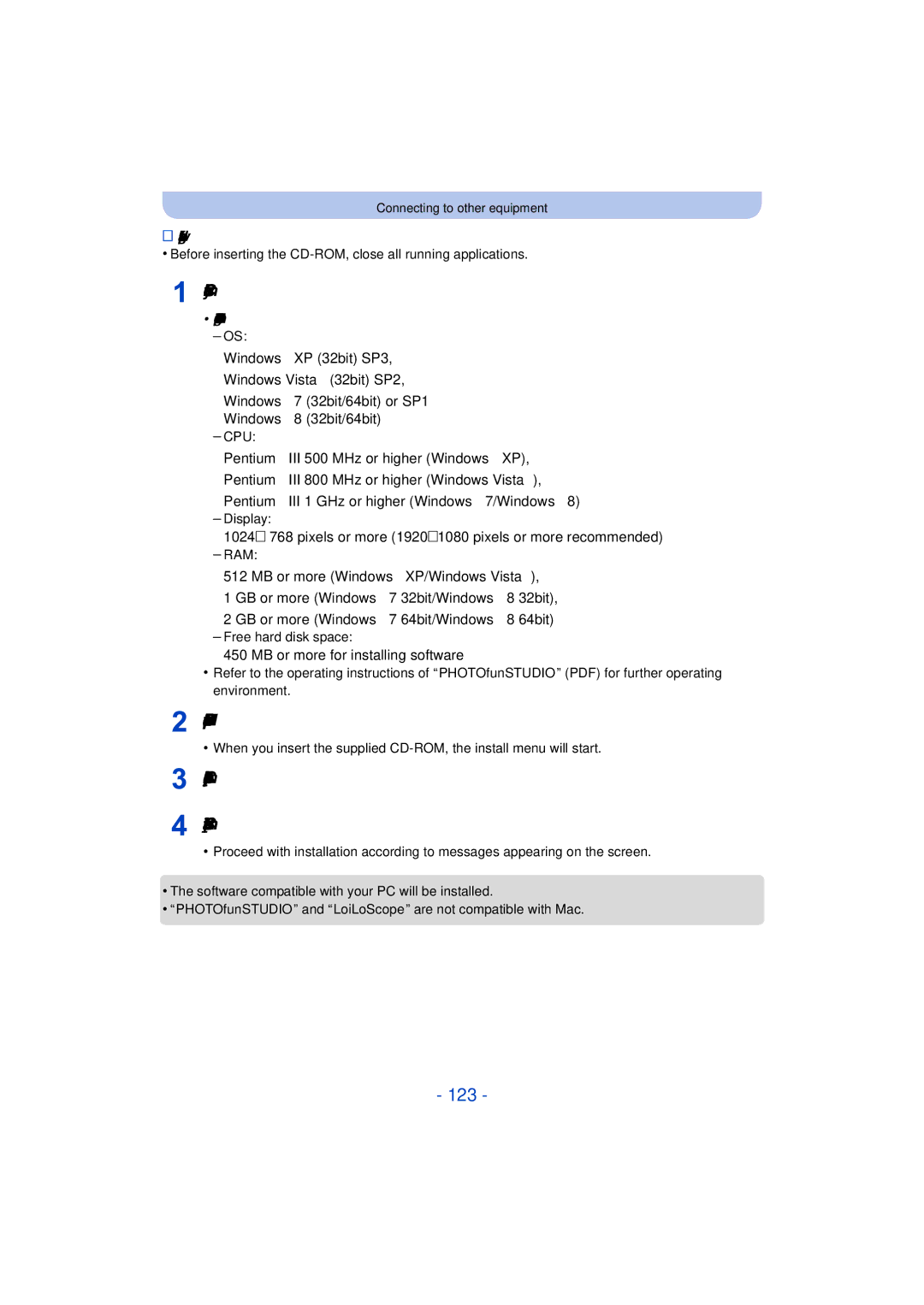 Panasonic DMC-TS25 owner manual 123, Check the environment of your PC, Insert the CD-ROM with the supplied software 