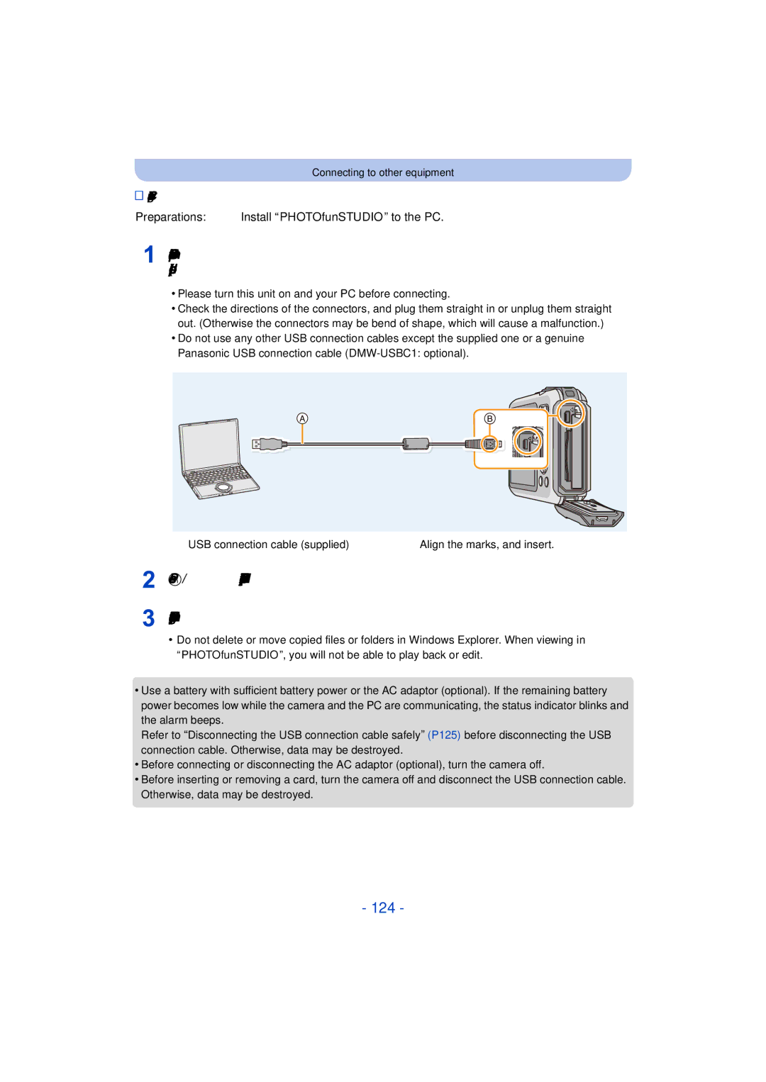 Panasonic DMC-TS25 owner manual 124, Transferring pictures to a PC, Preparations Install PHOTOfunSTUDIO to the PC 