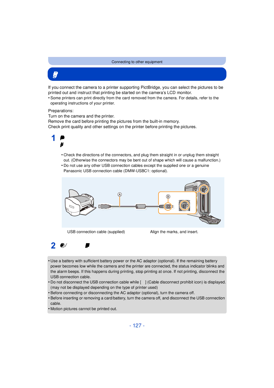 Panasonic DMC-TS25 owner manual Printing the Pictures, 127, Press 3/4 to select PictBridgePTP, and then press MENU/SET 