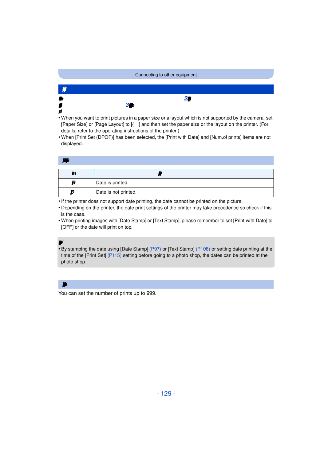 Panasonic DMC-TS25 owner manual 129, Print Settings, Print with Date, Num.of prints, You can set the number of prints up to 