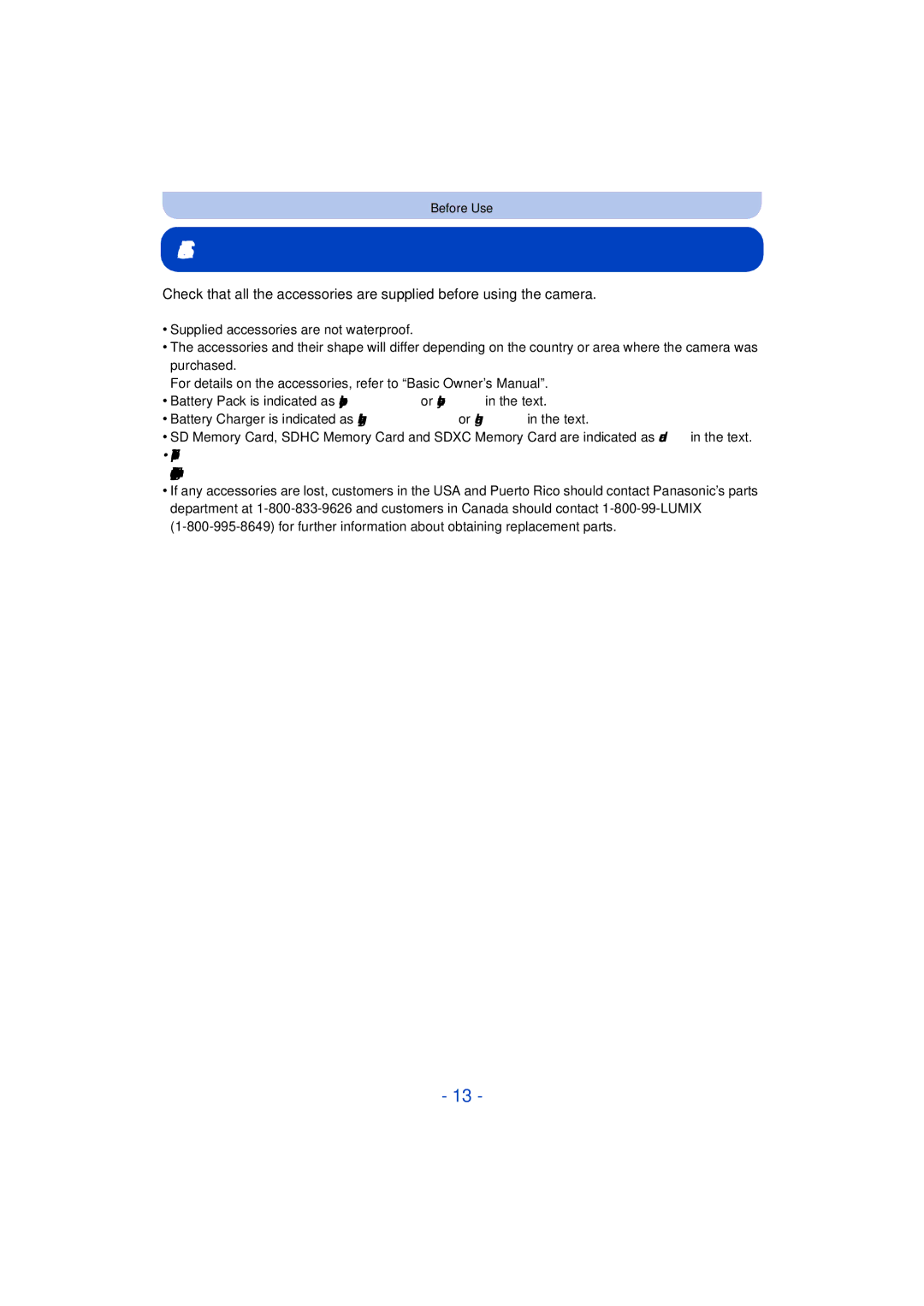 Panasonic DMC-TS25 owner manual Standard Accessories 