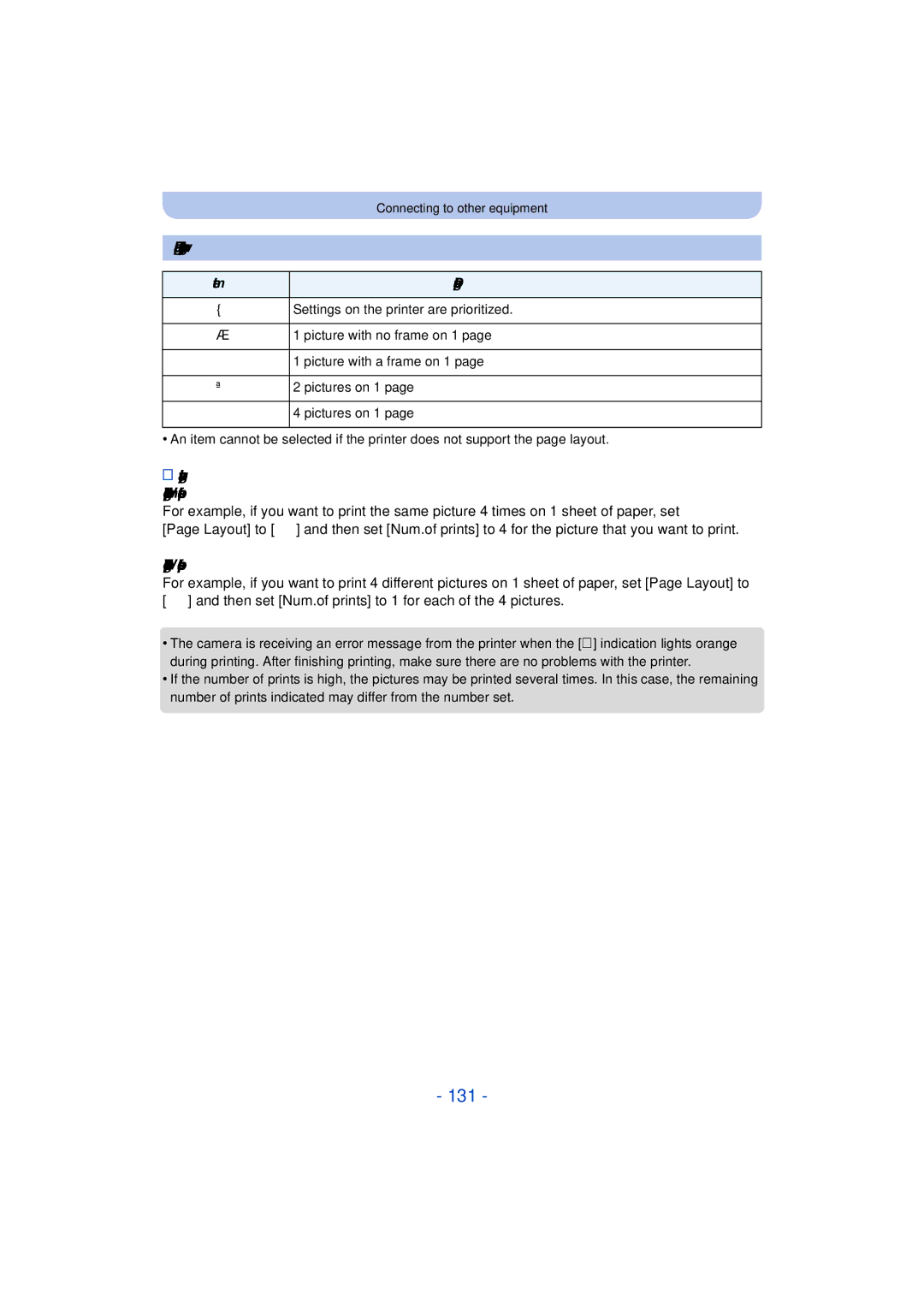 Panasonic DMC-TS25 owner manual 131, Layout Layouts for printing that can be set with this unit 