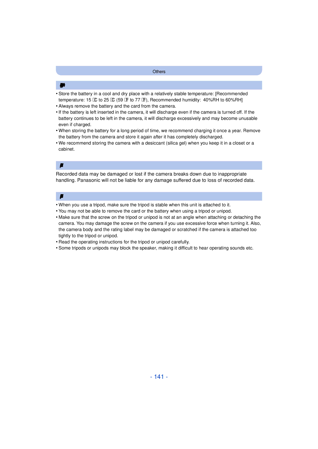 Panasonic DMC-TS25 owner manual 141, When not using the camera for a long period of time, About the picture data 