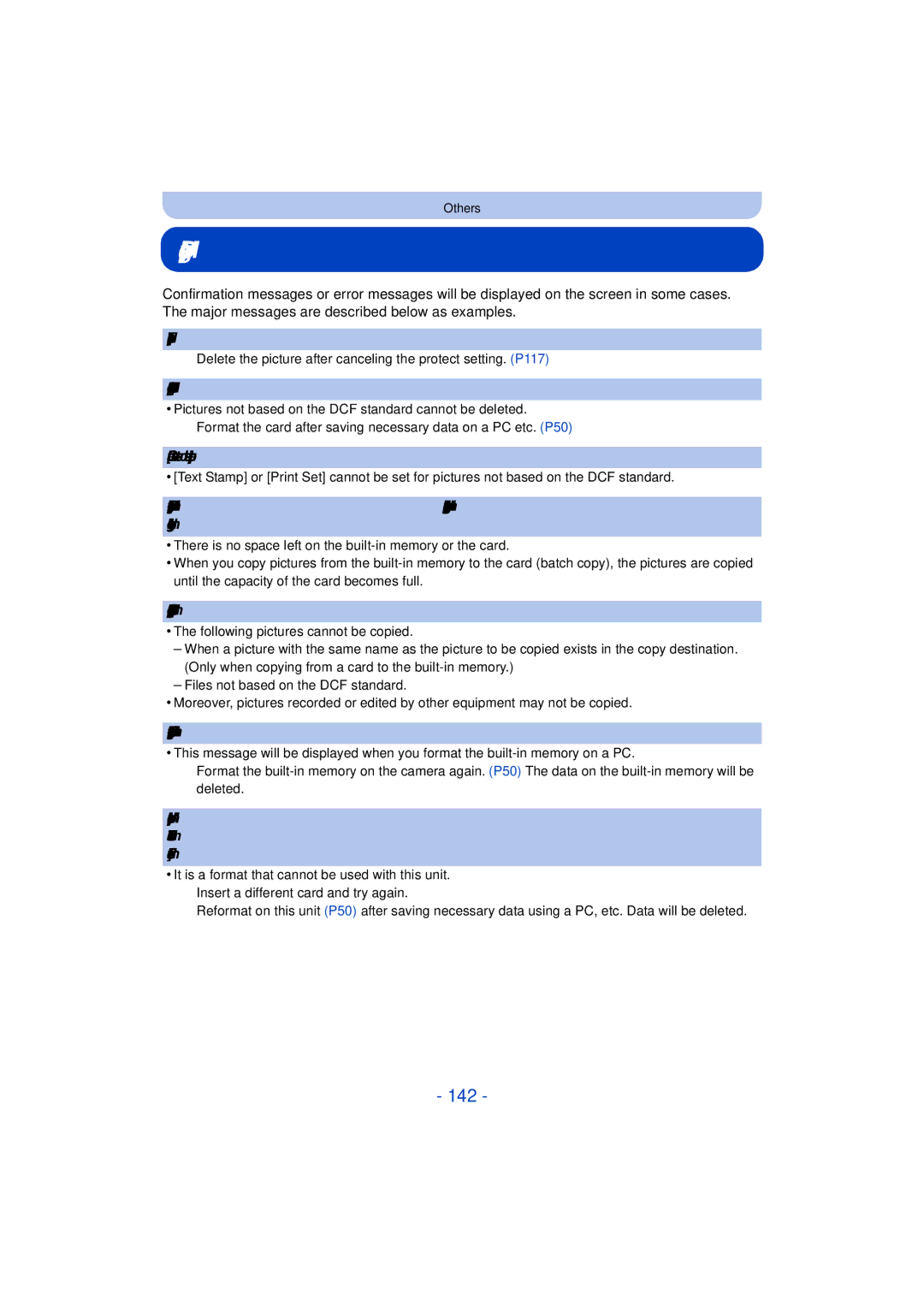 Panasonic DMC-TS25 owner manual Message Display, 142 