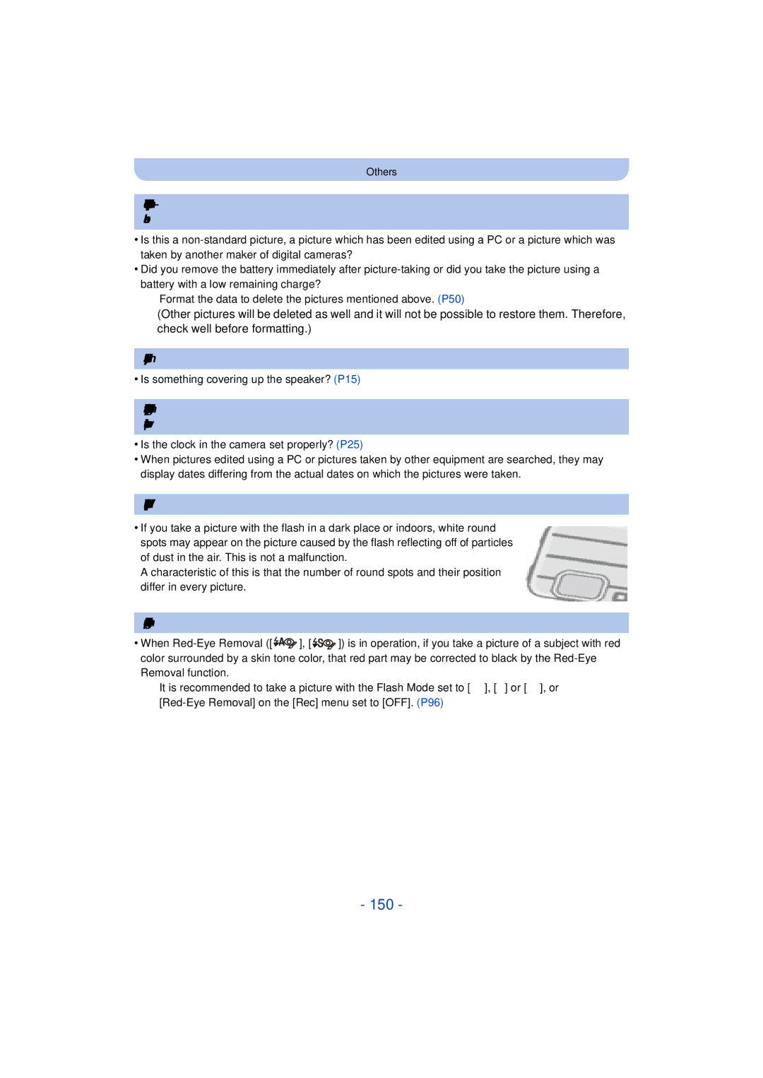 Panasonic DMC-TS25 owner manual 150, Playback sound or operation sound is small 