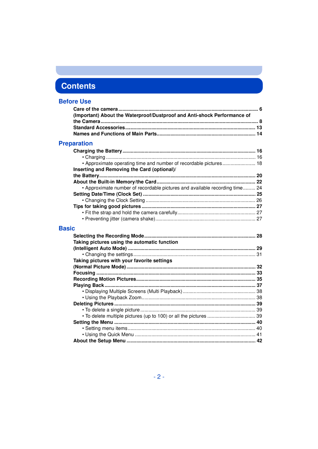 Panasonic DMC-TS25 owner manual Contents 