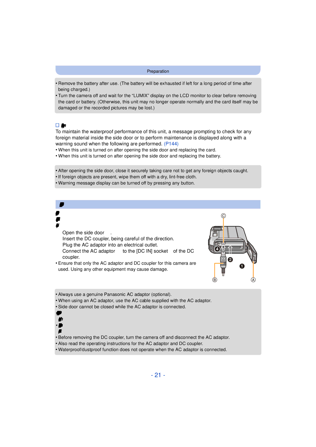 Panasonic DMC-TS25 owner manual About the water leakage warning message 