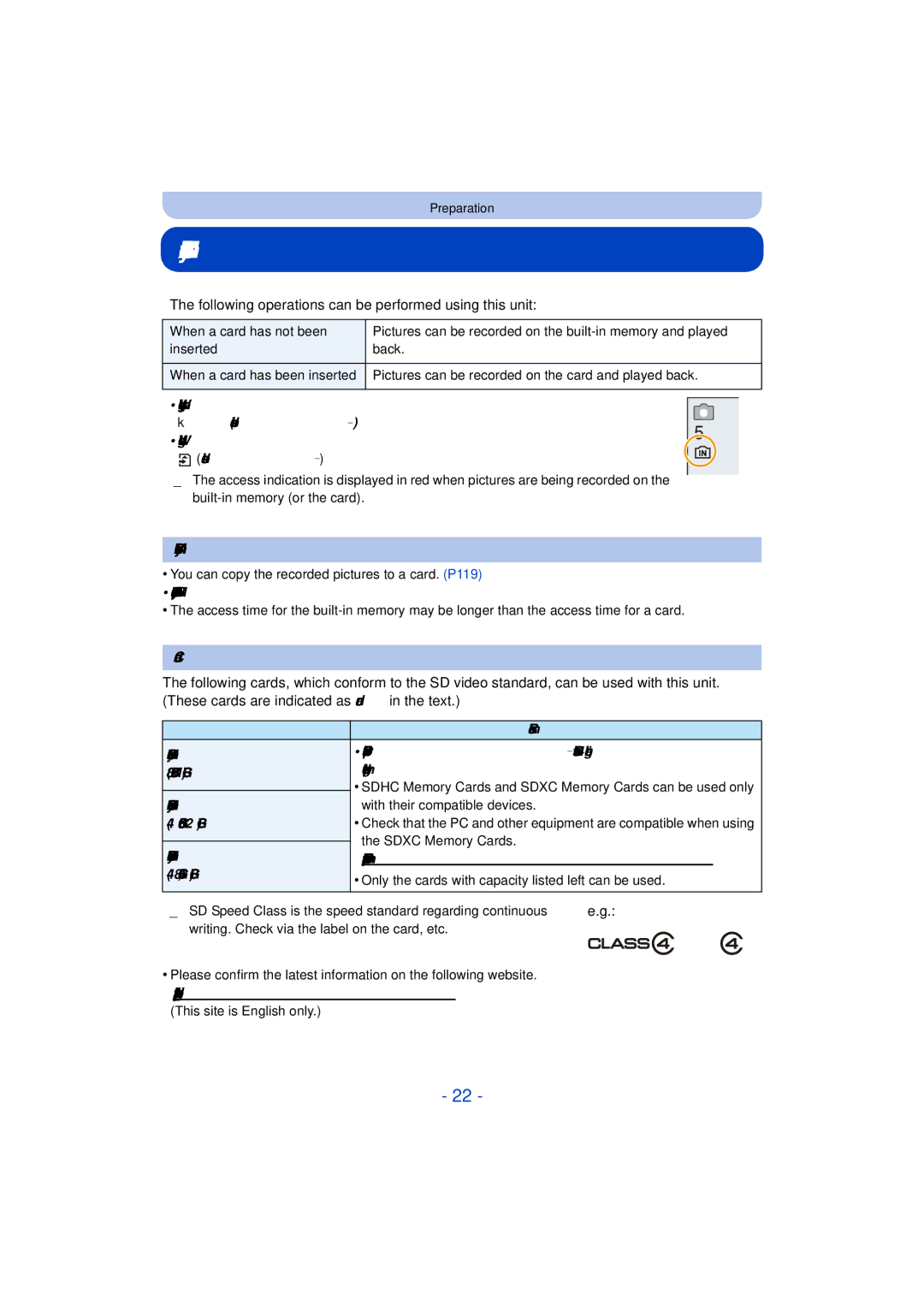 Panasonic DMC-TS25 owner manual About the Built-in Memory/the Card, Following operations can be performed using this unit 