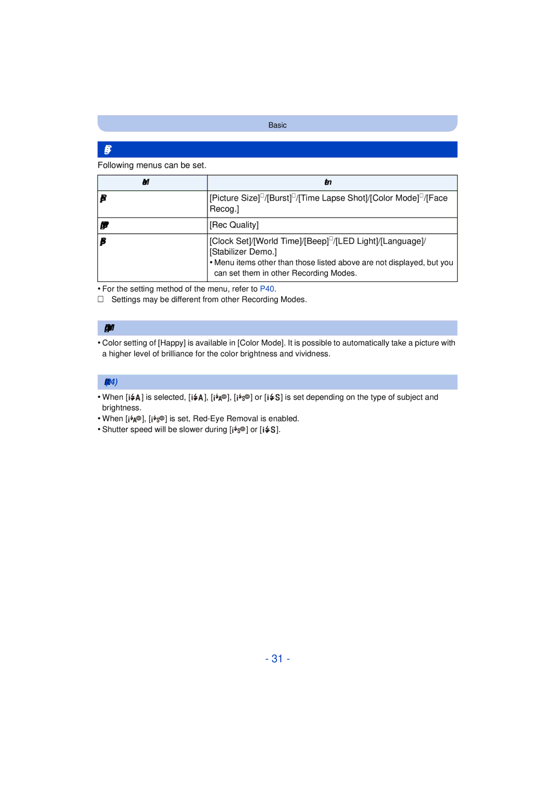 Panasonic DMC-TS25 owner manual Changing the settings 