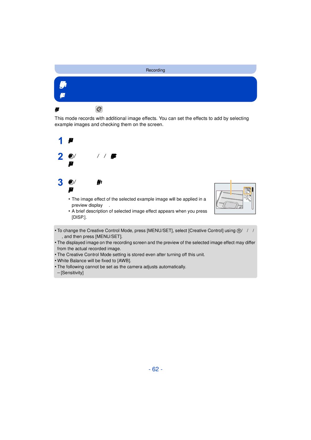 Panasonic DMC-TS25 owner manual Taking Pictures with different image effects, Creative Control Mode 