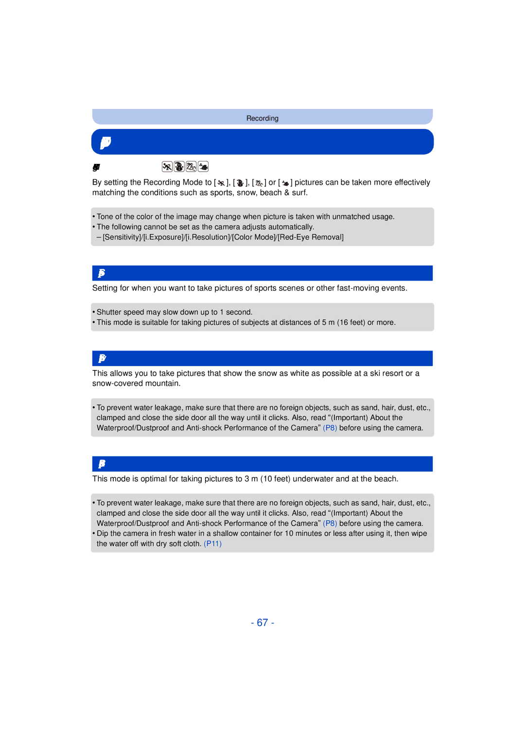 Panasonic DMC-TS25 owner manual Take the Outdoors Scene Expressively, Sports, Snow, Beach & Surf 