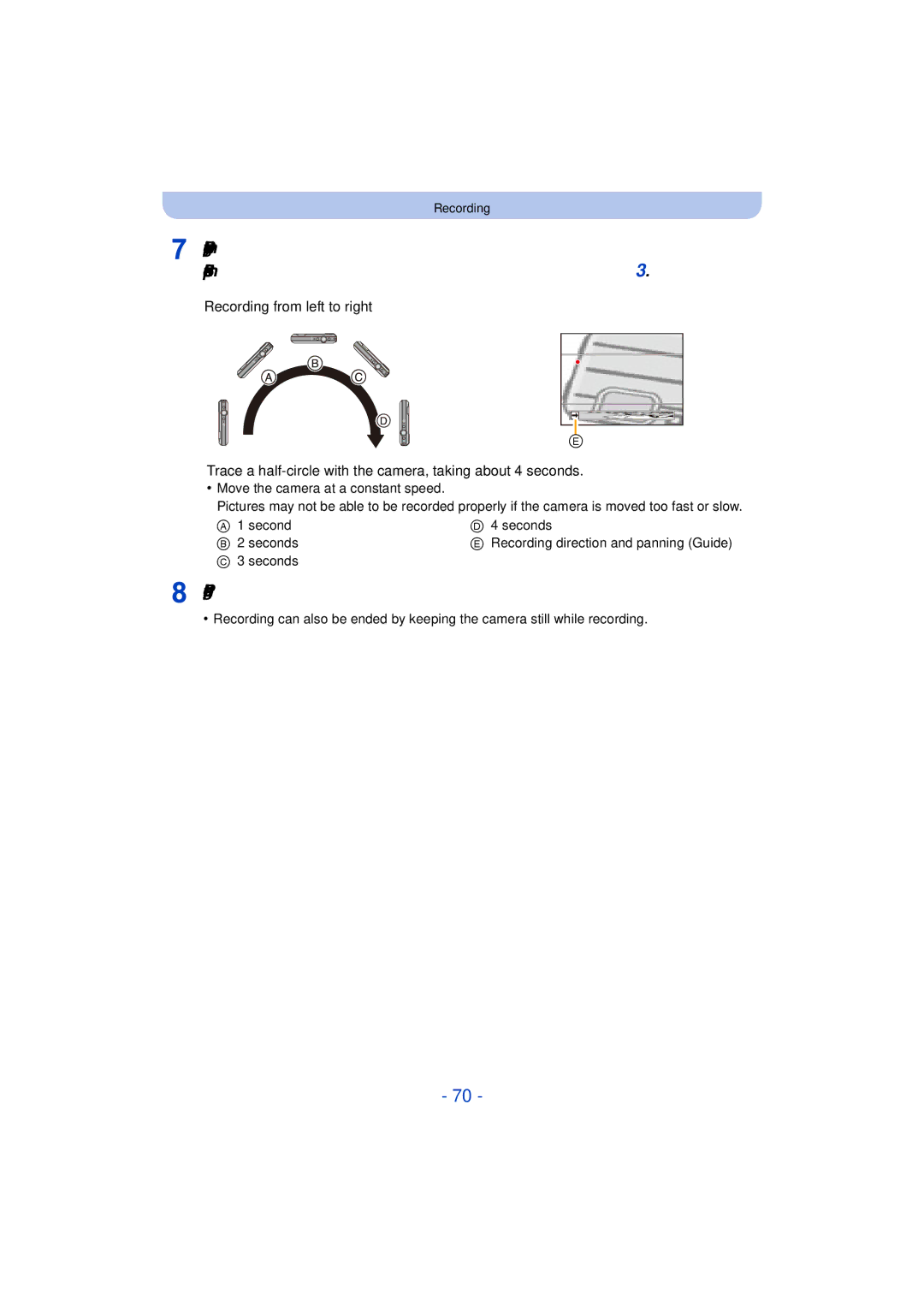 Panasonic DMC-TS25 owner manual Recording direction and panning Guide 