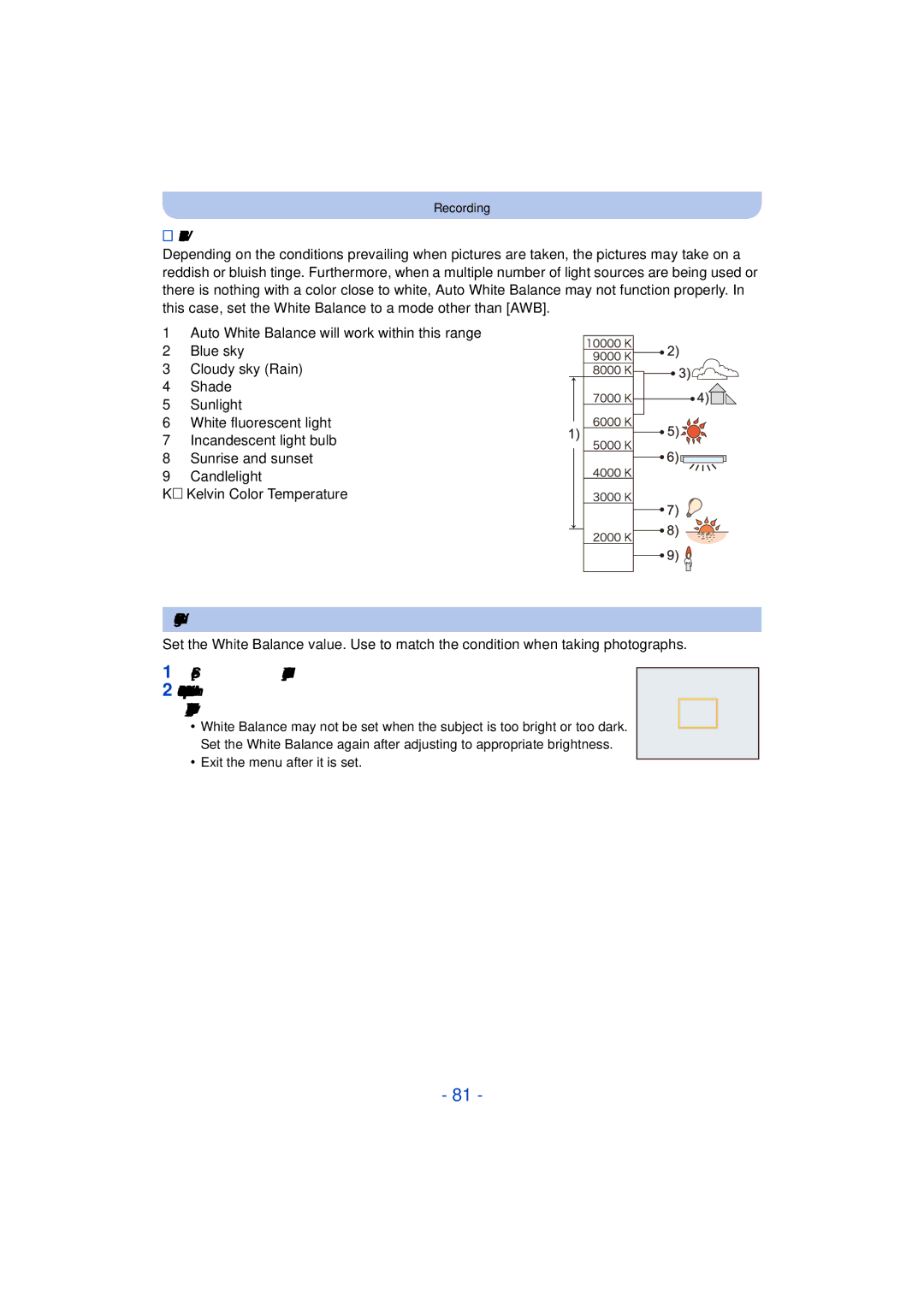 Panasonic DMC-TS25 owner manual Auto White Balance, Setting the White Balance manually, Select Ó and then press MENU/SET 