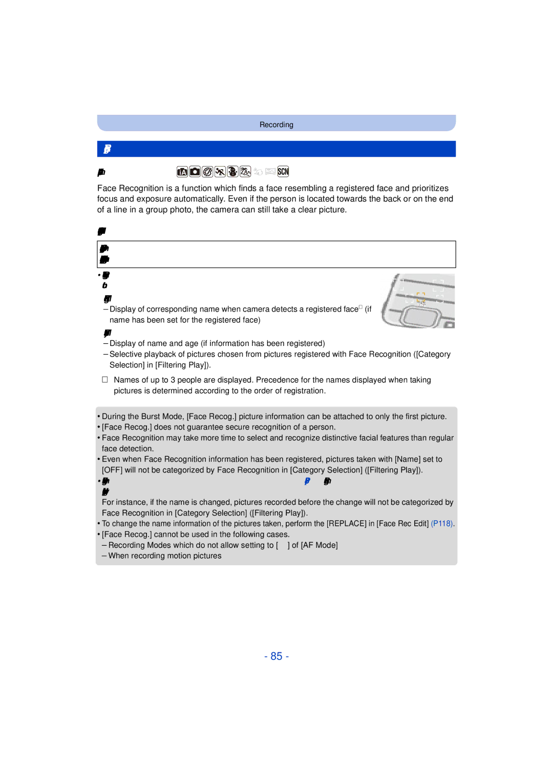 Panasonic DMC-TS25 owner manual Face Recog, Applicable modes 