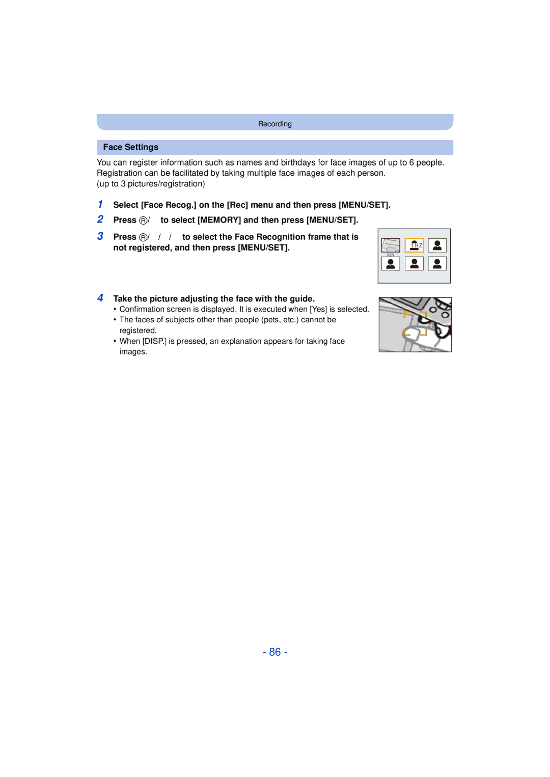 Panasonic DMC-TS25 owner manual Face Settings, Take the picture adjusting the face with the guide 