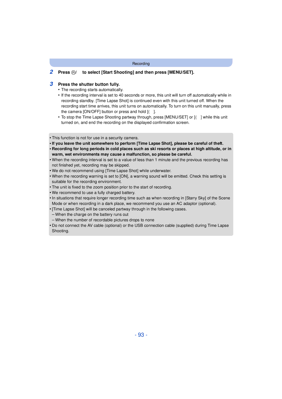 Panasonic DMC-TS25 owner manual Recording 