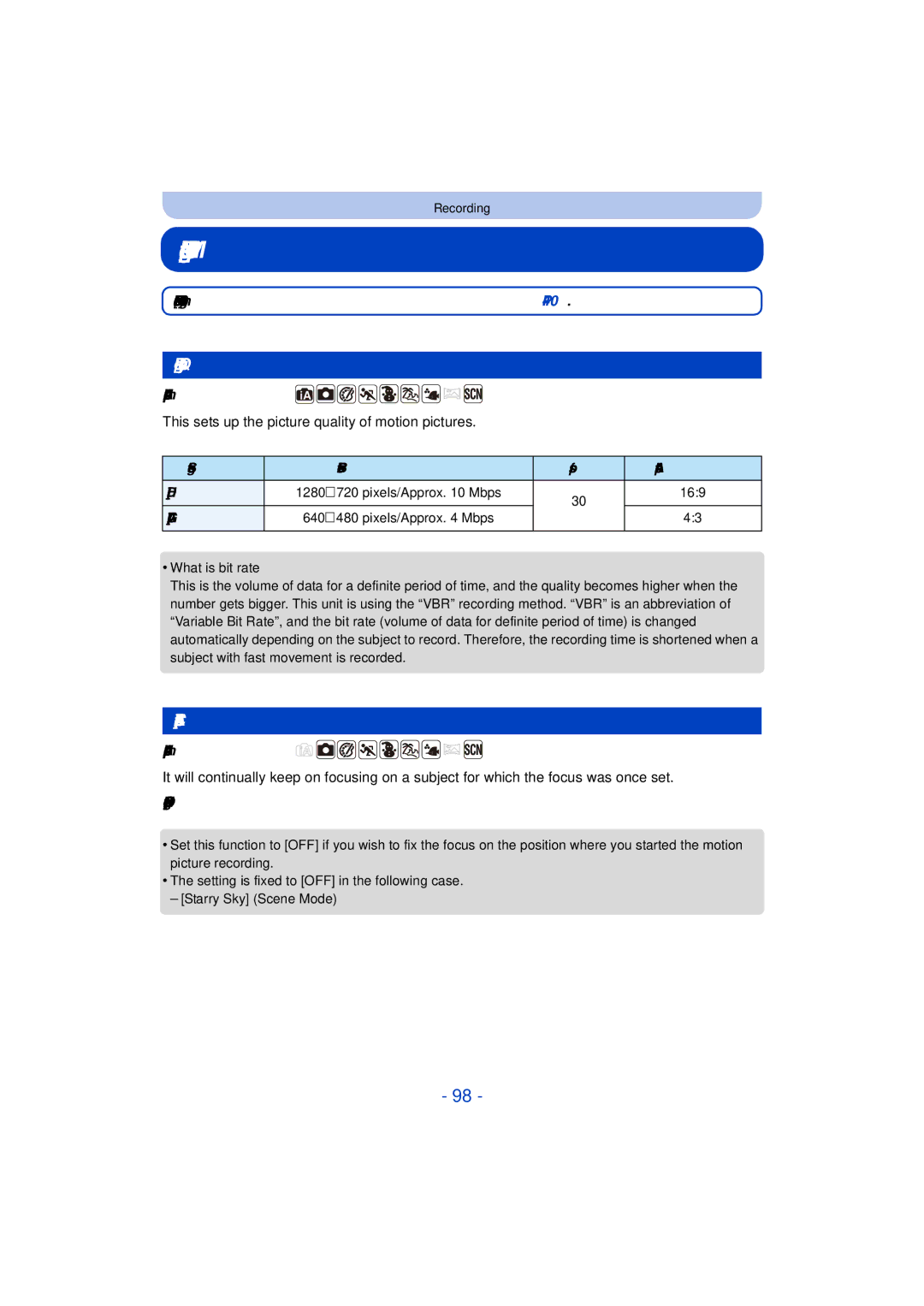 Panasonic DMC-TS25 owner manual Using the Motion Picture Menu, Rec Quality, Continuous AF 