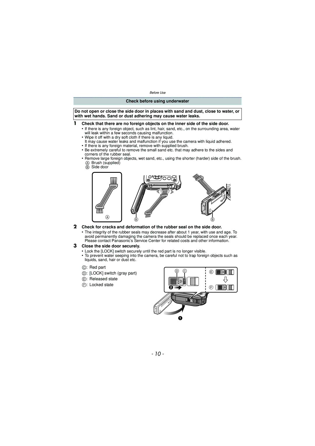 Panasonic DMC-TS3 owner manual Close the side door securely 