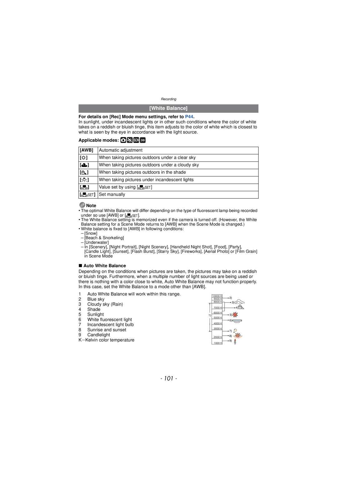 Panasonic DMC-TS3 owner manual 101, White Balance 