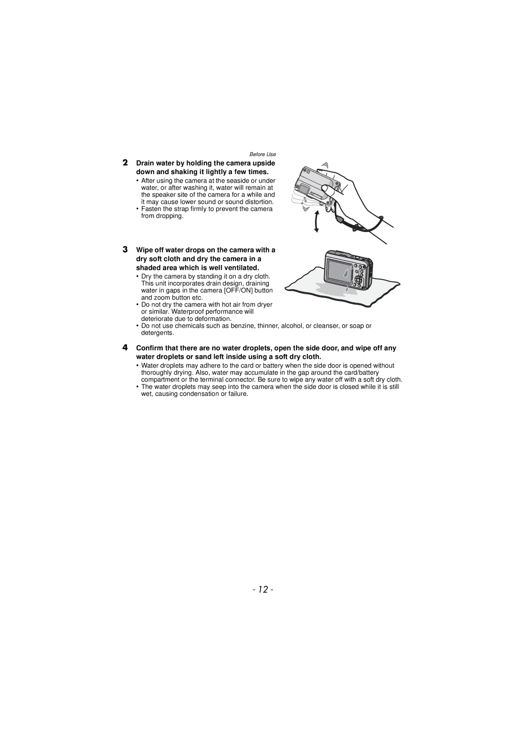 Panasonic DMC-TS3 owner manual Wipe off water drops on the camera with a 