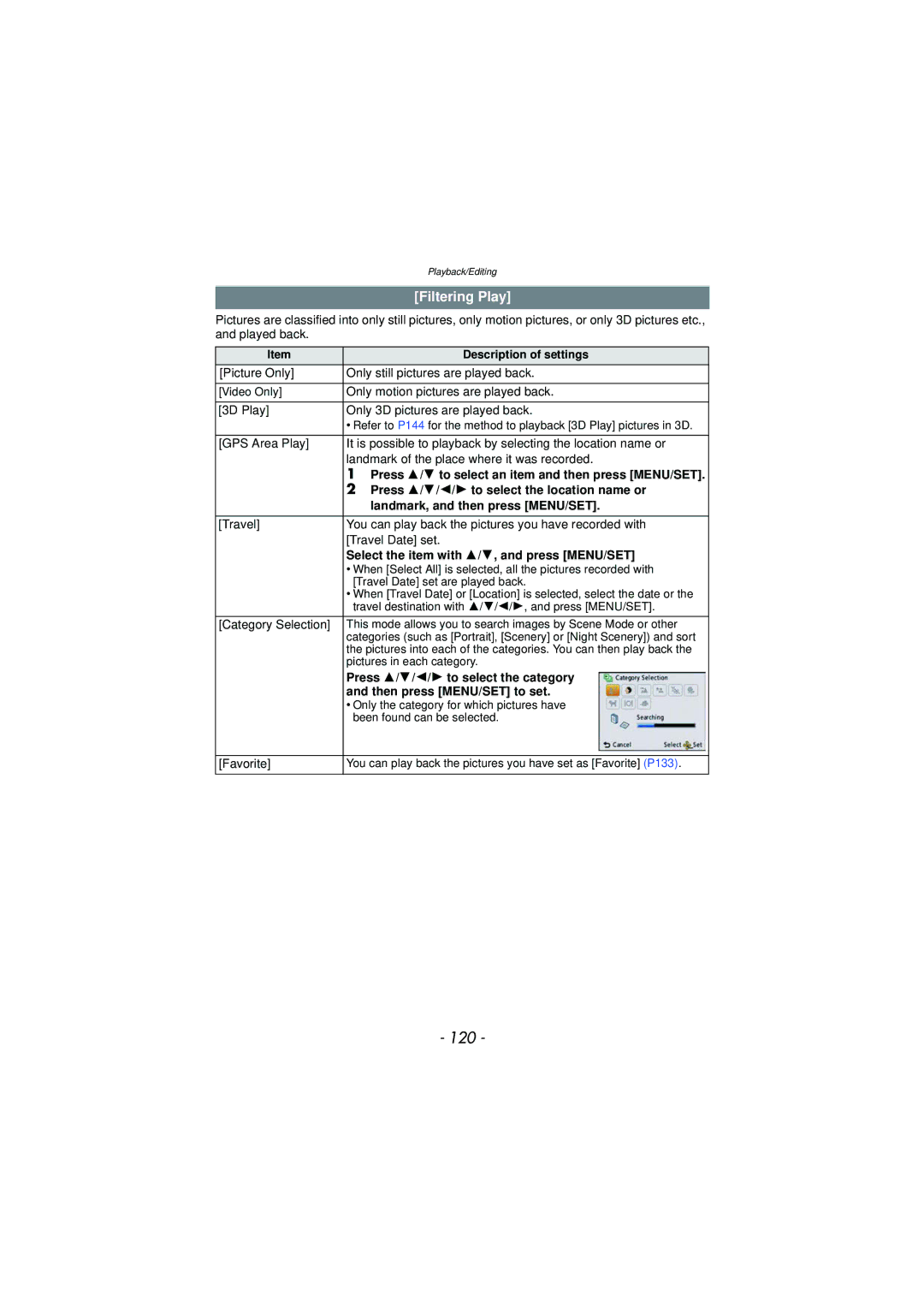 Panasonic DMC-TS3 owner manual 120, Filtering Play 