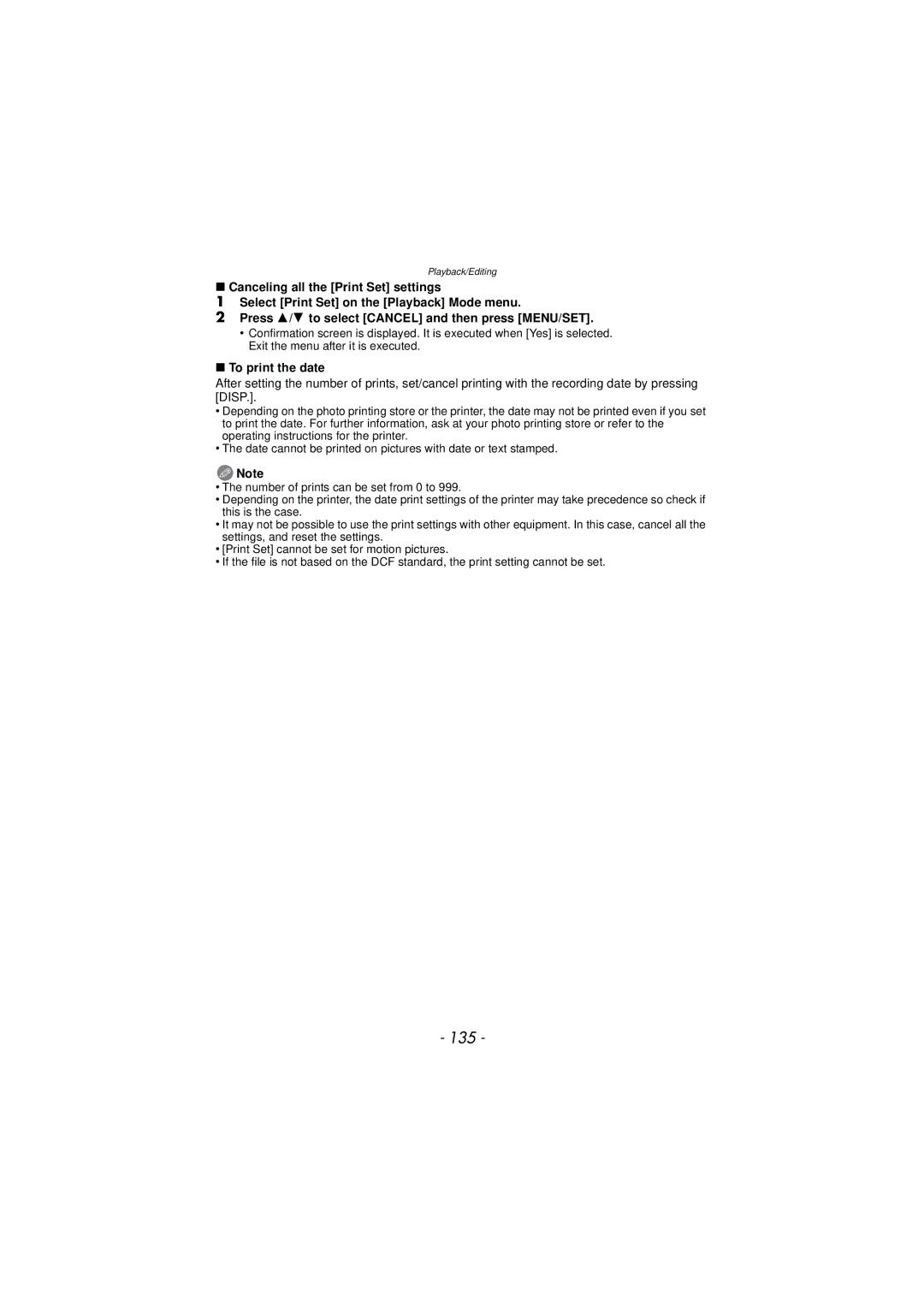 Panasonic DMC-TS3 owner manual 135, To print the date 