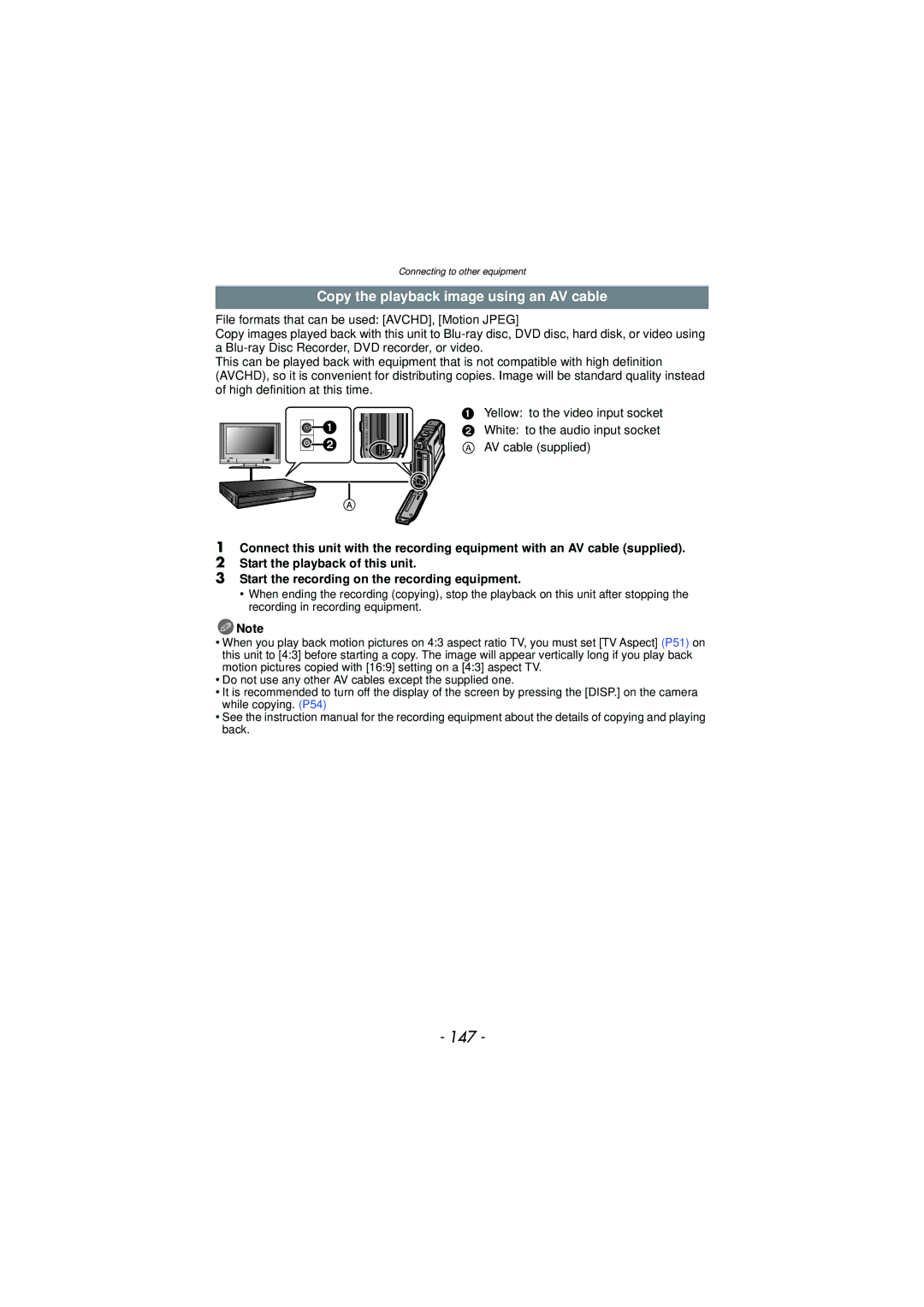 Panasonic DMC-TS3 owner manual 147, Copy the playback image using an AV cable 